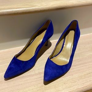 Blue suede kitten heels